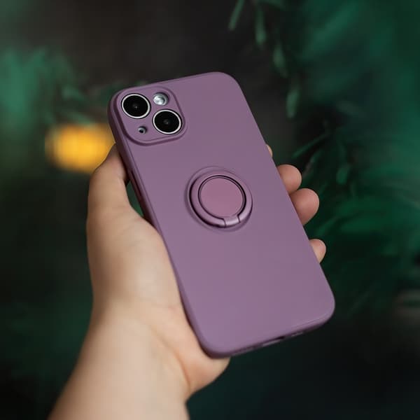 iPhone 15 - Finger Grip Cover Mat med Ringholder & Stativ - Lilla