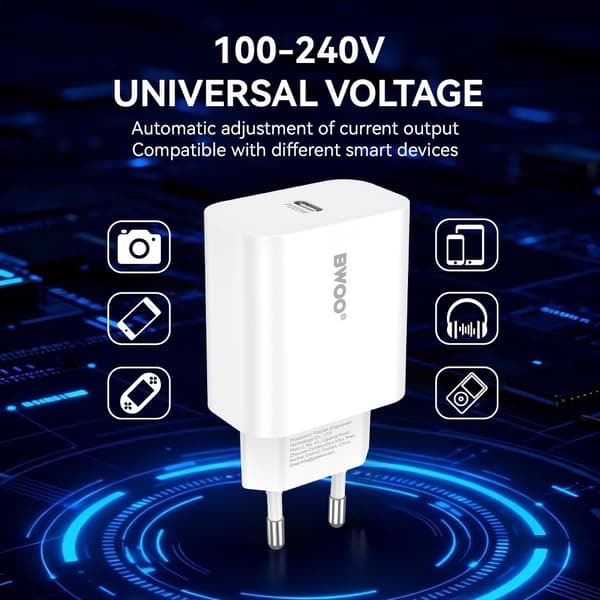 iPhone-kompatibel USB-C hurtigoplader med Lightning-kabel