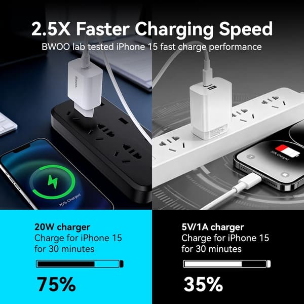 iPhone-kompatibel USB-C hurtigoplader med Lightning-kabel
