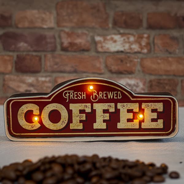 RETRO Metalskilt LED Friskbrygget Kaffe Forever Light