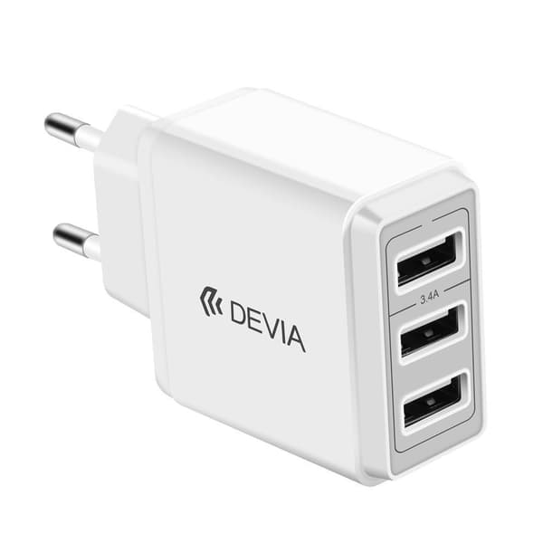 3xUSB 3.4A Snabbladdare Väggladdare – För iPhone, Samsung & Android (Vit)