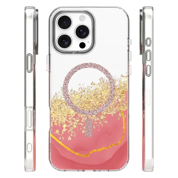 iPhone 16 Pro Max - MagSafe Epoxy Transparent Beskyttelse med 3D Effekt Rosa
