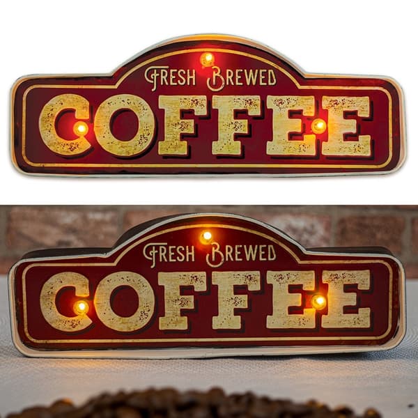RETRO Metalskilt LED Friskbrygget Kaffe Forever Light