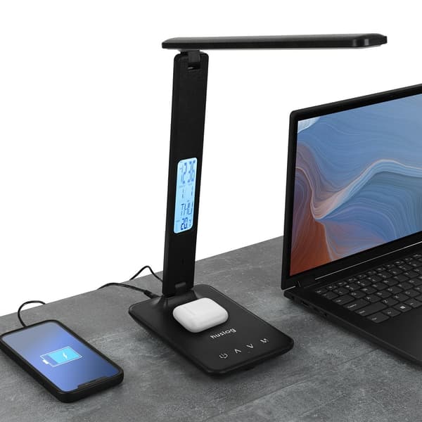 Huslog multifunktionel lampe med ur / Trådløs oplader til Apple Samsung