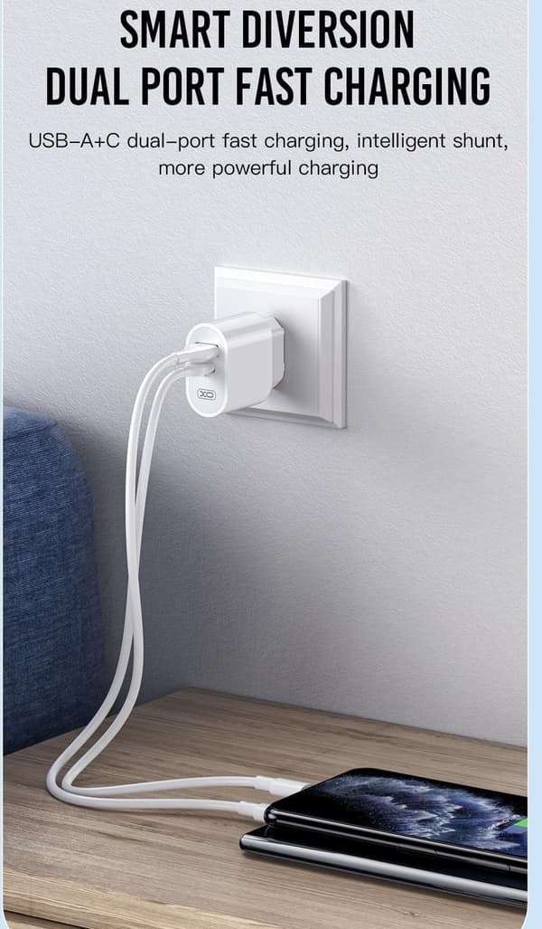 Hurtigoplader 45W til iPhone / Samsung Dual Port USB-C med USB-C Kabel