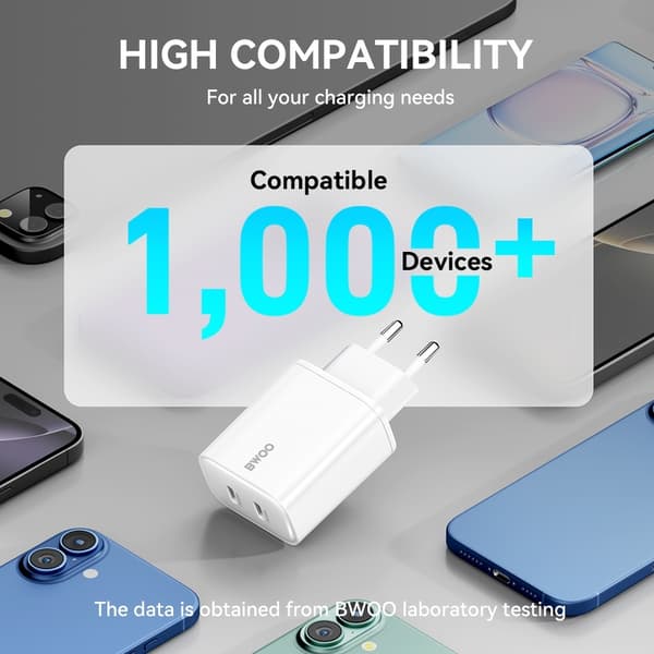 Hurtiglader til iPhone / Samsung QC 35W PD 2XUSB-C Væglader