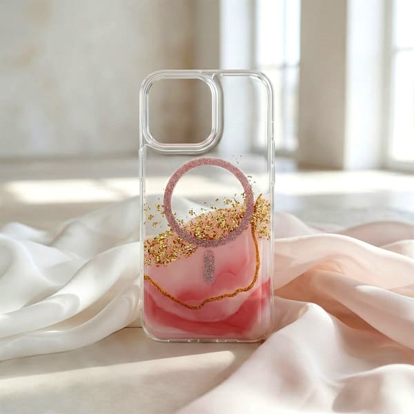 iPhone 16 Pro Max - MagSafe Epoxy Transparent Beskyttelse med 3D Effekt Rosa