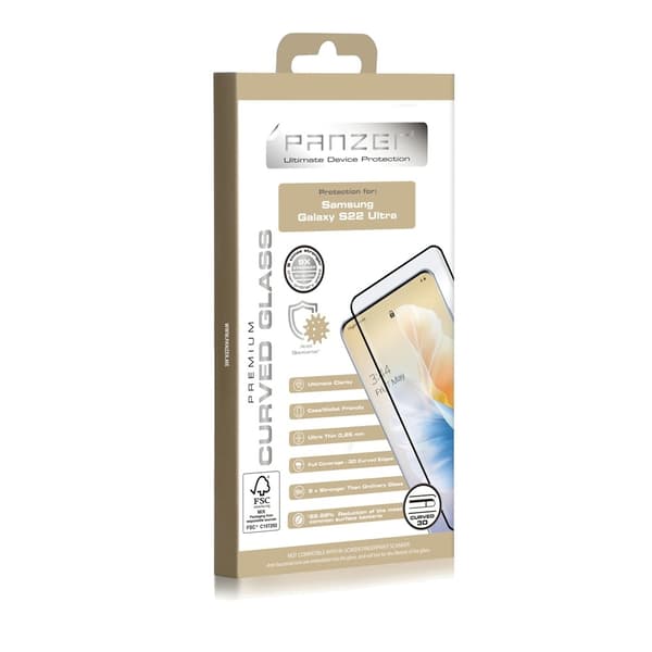 PANZER® Samsung Galaxy S22 Ultra Curved 9H Härdat Glas – 3D Full Coverage