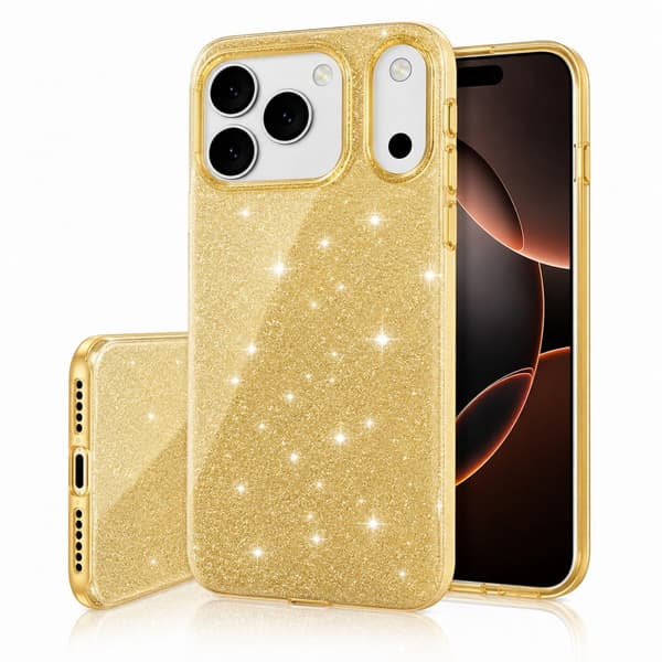 iPhone 18 Pro / iPhone 17 Pro - 3i1 Glitter Elegant Blødt Cover Guld