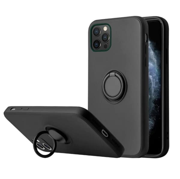 iPhone 13 Pro Max - Mat TPU Blødt Cover med Ringholder - Sort