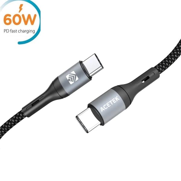 Acetek 60W USB-C–USB-C-pikalataus-PD-kaapeli, nailon 1M iPhone- ja Samsung-puhelimille