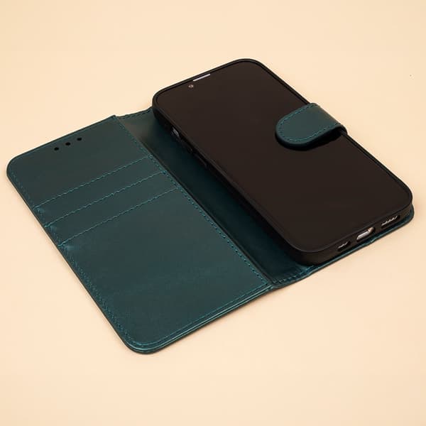 iPhone 17e / iPhone 16e - Book Case Fodral Mobilplånbok Mörkgrön