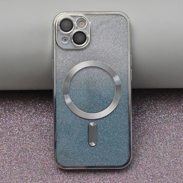 iPhone 15 Plus - Magasafe 2i1 Glitter / Transparent Chrome Skal Silver