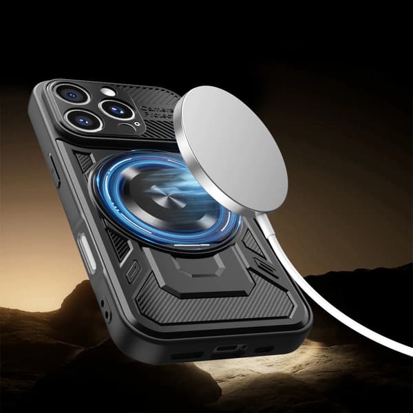 iPhone 16 Pro Max - Defender Armor Mag Cover – Sort, MagSafe, 360° Ringstøtte
