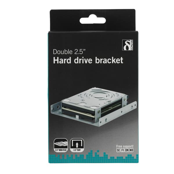 DELTACO Monteringsramme 2x2.5\" til 3.5\" HDD/SSD – Intern Adapter, Sølv (RAM-8A)