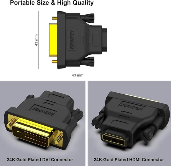 BENFEI DVI til HDMI-adapter tovejs Full HD 1080P – 2-pak sort