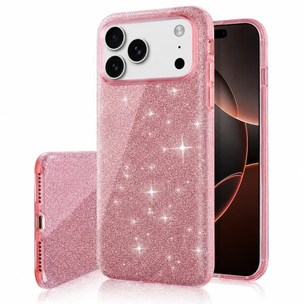iPhone 17 Pro Max - 3i1 Glitter Elegant Blødt Cover Rosa