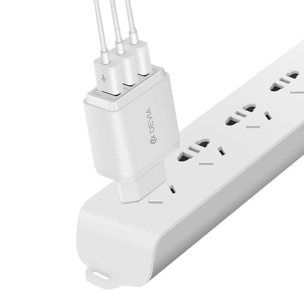 3xUSB 3.4A Pikalaturi Seinälaturi – iPhone, Samsung & Android (Valkoinen)