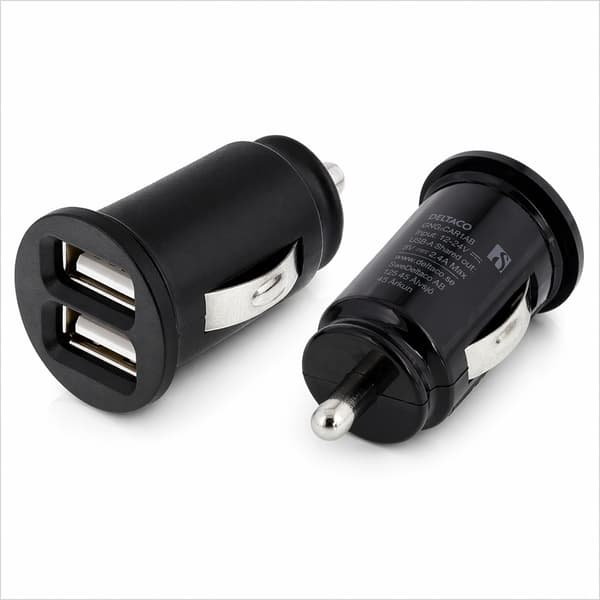 DELTACO Dobbelt USB Billader 2.4A – 2x USB-A 12V/24V