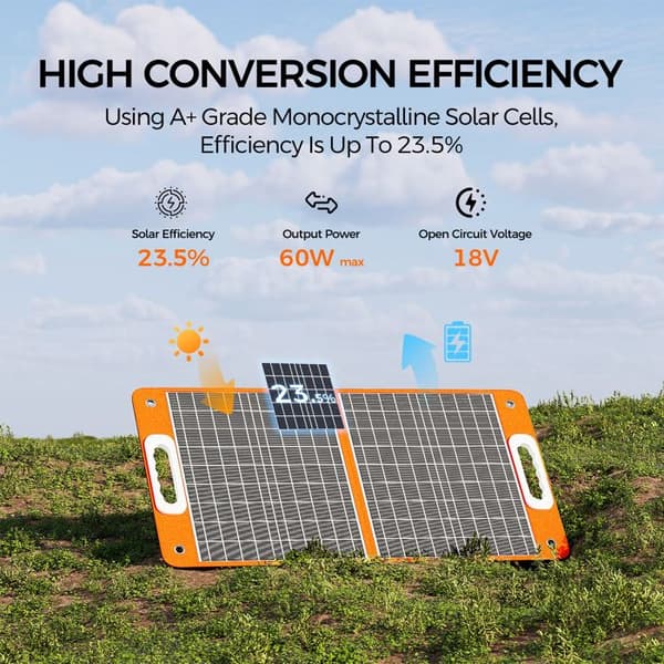 FLASHFISH 60W Fällbart Solpanel, Monokristallin ETFE Solcellsladdare med DC 18V Utgång, USB QC3.0 & Typ-C för Camping