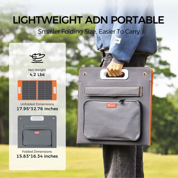 FLASHFISH 60W Fällbart Solpanel, Monokristallin ETFE Solcellsladdare med DC 18V Utgång, USB QC3.0 & Typ-C för Camping