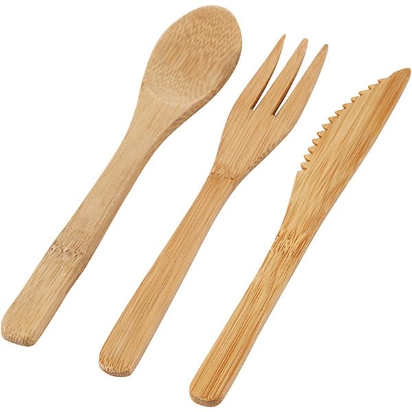 Bestick av Bambu - 16 cm - 1 set Kniv, Gaffel, Sked