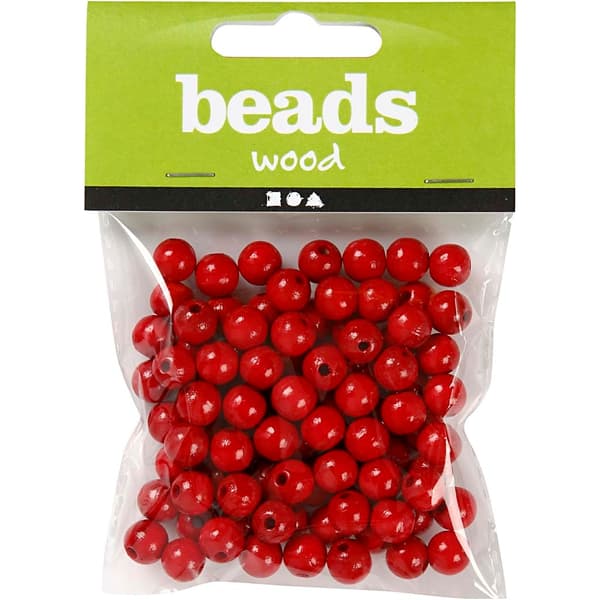 Träpärlor - 10 mm - Röd - 20 g - ca 70 st