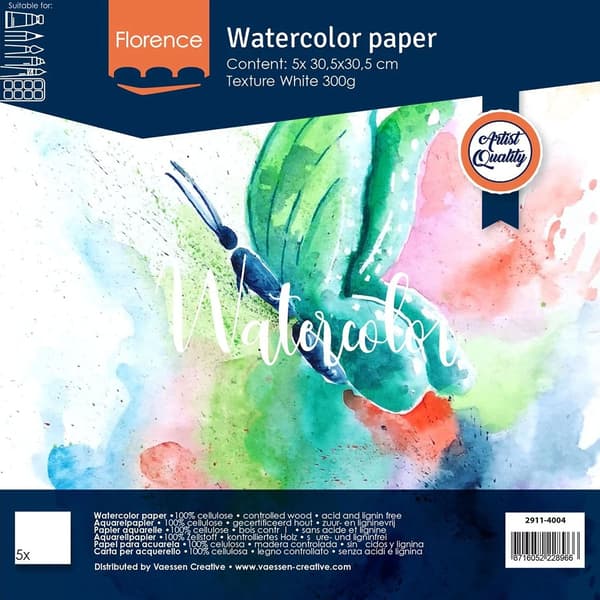 Akvarellpapper 12´x12´ - Texture White - 300g - 5 ark