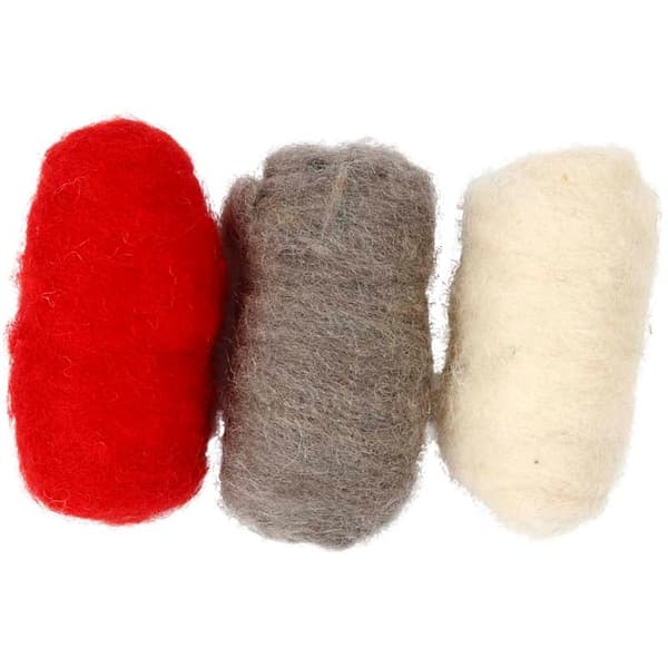 Kardad ull Nepal - Röd, Grå, Råvit - 3 x 10 g