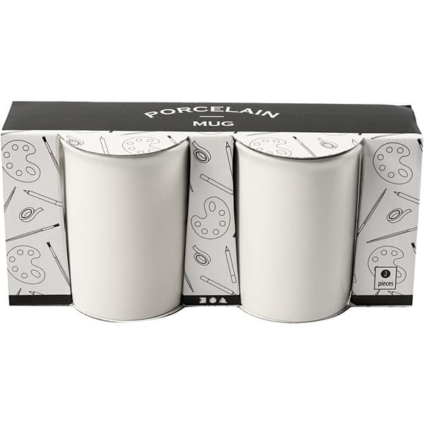 Mugg Vit Porslin - H: 10 cm - 245 ml - 2 st