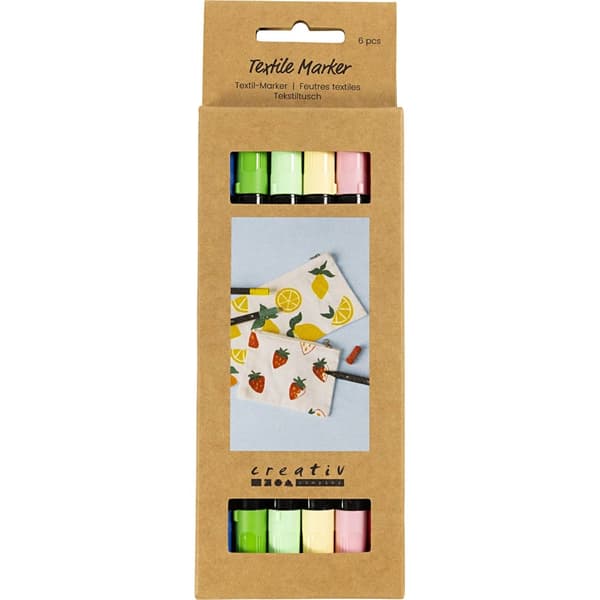 Textiltuschpennor Dubbel Spets - Mixade Färger 6 st