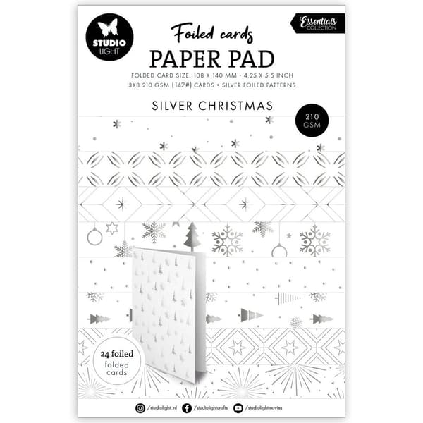 Paper Pad Foiled Cards 24 st - Silver Christmas - Studio Light