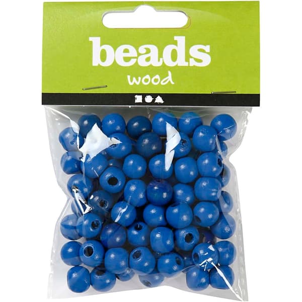 Träpärlor - 10 mm - Blå - 20 g - ca 70 st