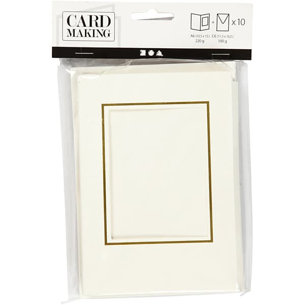 Passepartout Kort A6 - Off White, Rektangulär guldkant 10-pack