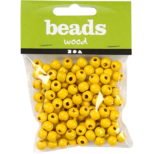 Träpärlor - 10 mm - Gul - 20 g - ca 70 st
