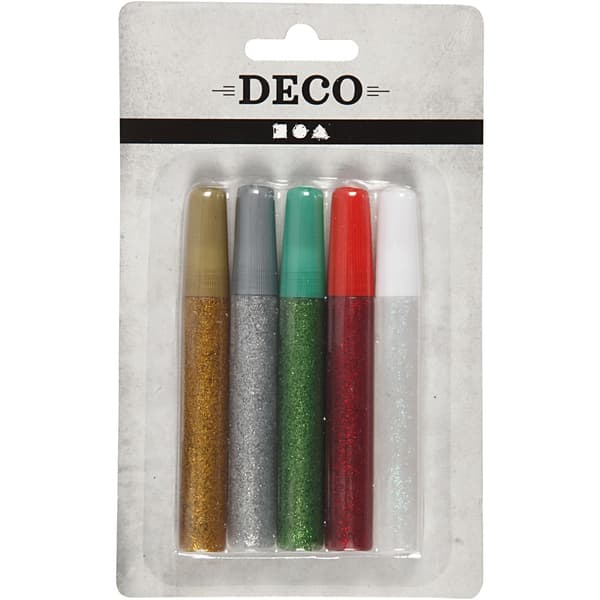 Glitterlim - 10 ml - mixade bas färger - 5 st