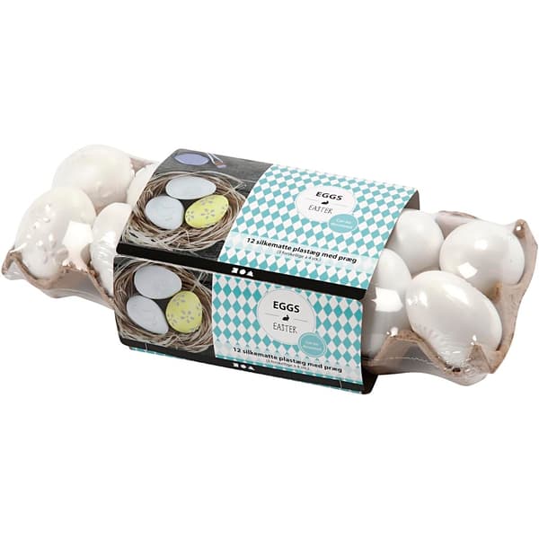 Påskägg - H: 6 cm - Vit - Embossad - Plast - 12 st