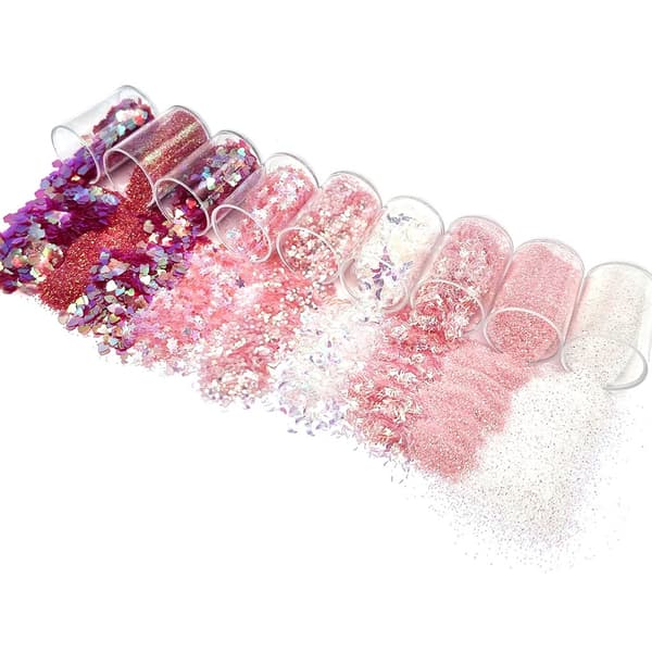 Glitterpulver och Konfetti - Rosa Nyanser - 9 st