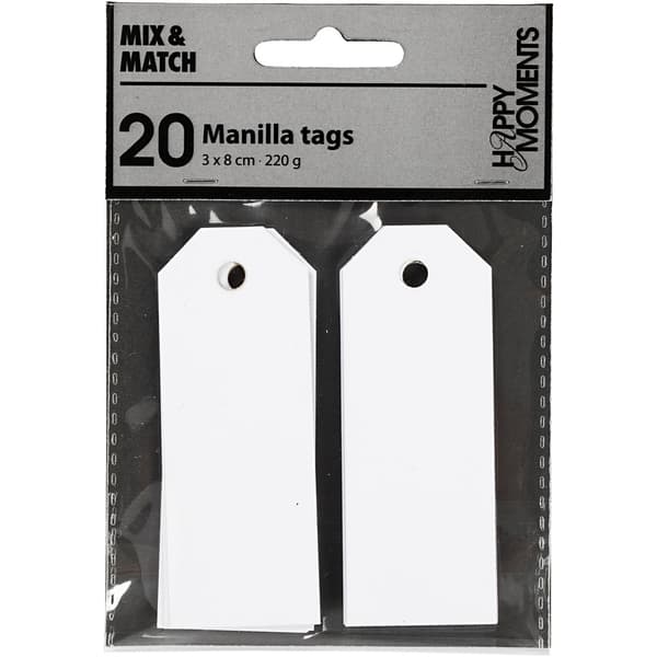 Manillamärken 3x8 cm - Vit - 20 st