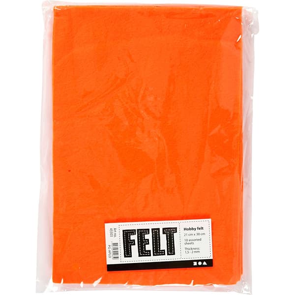 Hobbyfilt - A4 21x30 cm - Orange - 10 ark