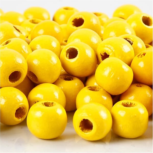 Träpärlor - 10 mm - Gul - 20 g - ca 70 st