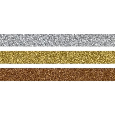Glittertejp Heyda - 15 mm 3-pack - Silver, Guld, Koppar
