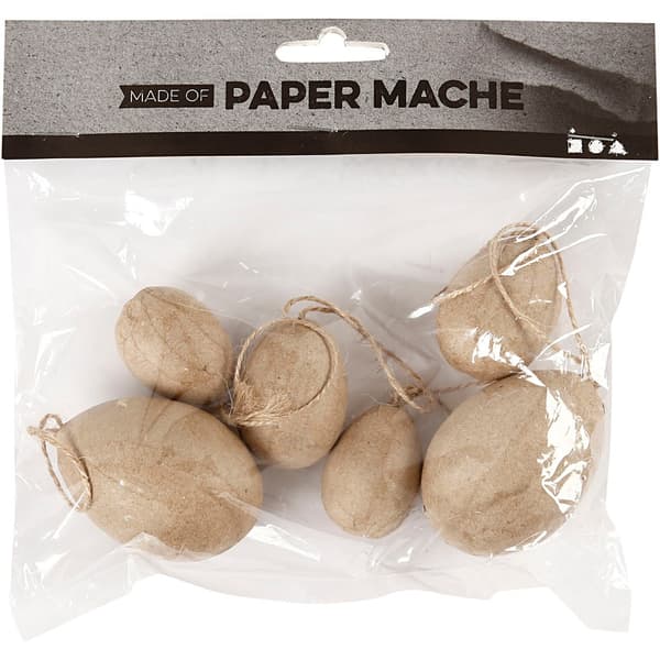 Papier Mache Ägg - H: 3+4+5 cm - 6 st
