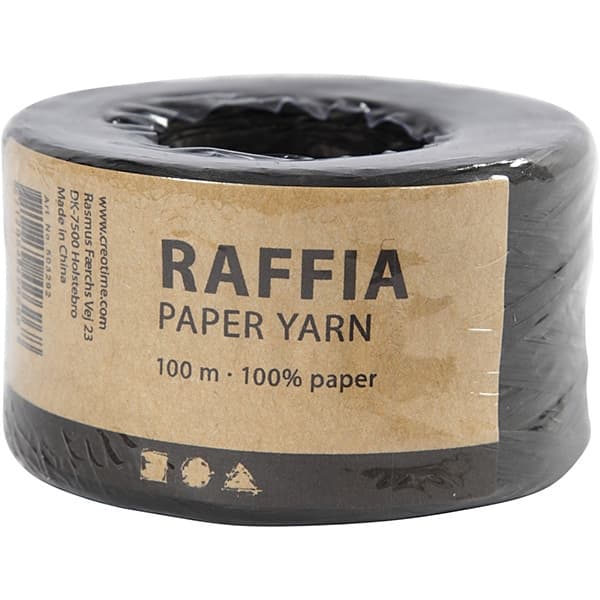 Pappersgarn - Svart - 100 m - Raffia