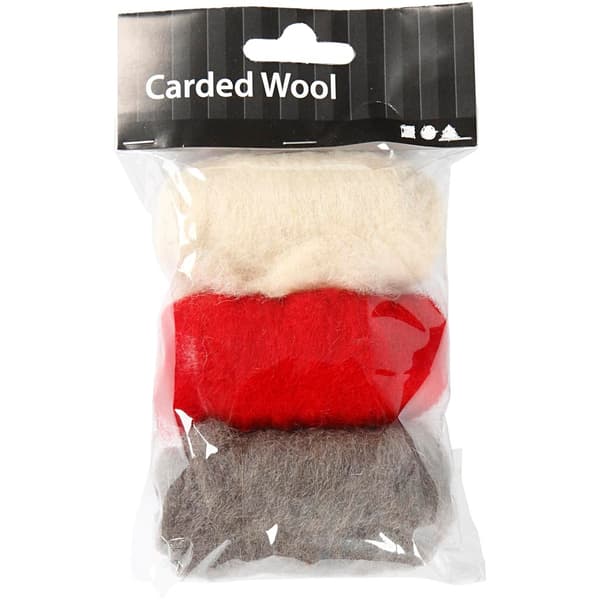 Kardad ull Nepal - Röd, Grå, Råvit - 3 x 10 g