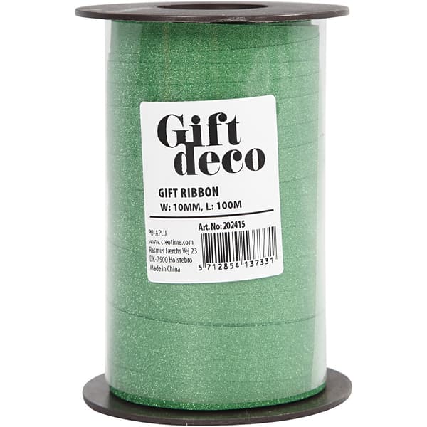 Presentband - B: 10 mm - Grön - Glitter - 100 m