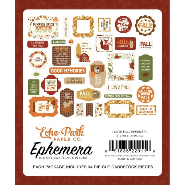 Die Cuts Ephemera - Echo Park - I Love Fall - 34 st