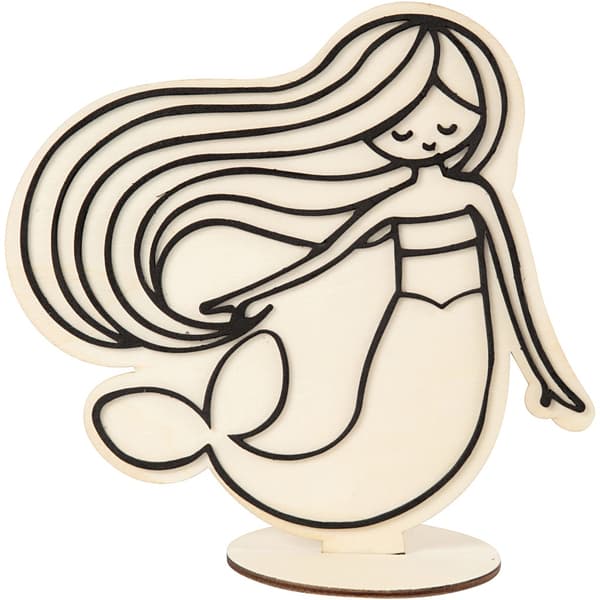 Trä Dekorationsfigur - Sjöjungfru - Höjd: 18 cm