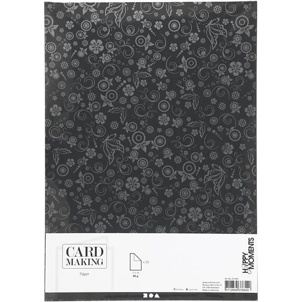 Mönstrade Papper A4 - Svart Silver Swirl - 20 st