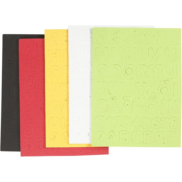 Dekorgummi - Bokstäver - Siffror - 5 ark - 15x21 cm